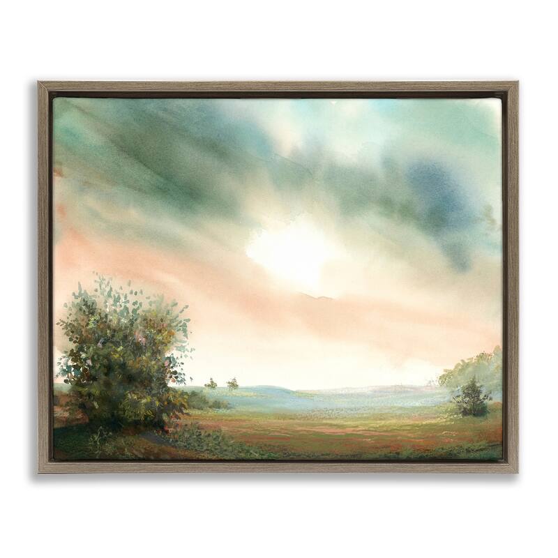 Stupell Sunrise over Pastoral Field Framed Floater Canvas Wall Art Design By Ashley Davis - 31 x 25 - Brown