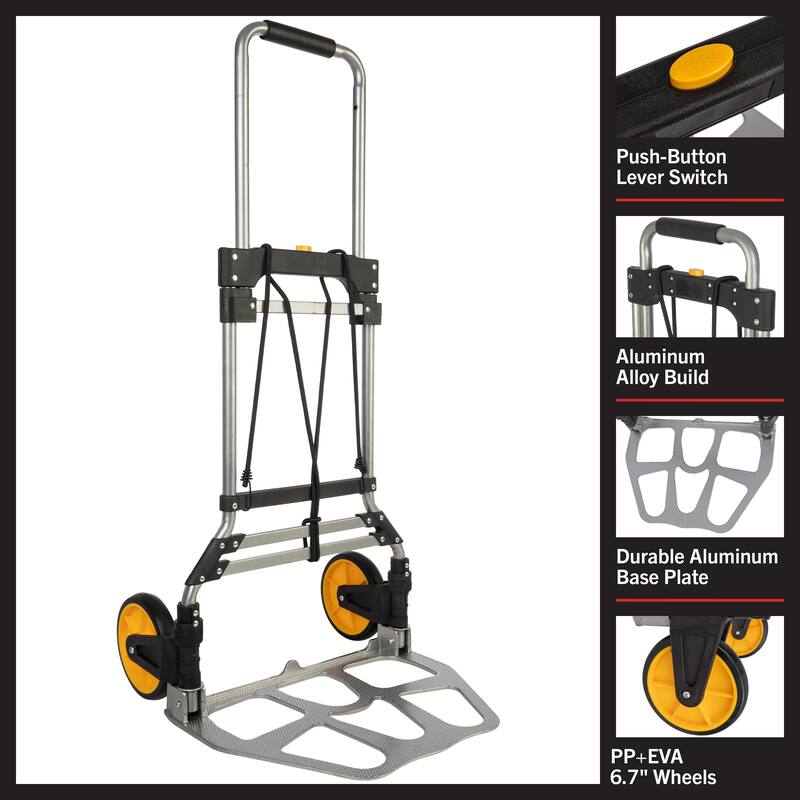 Dolly Cart with Collapsible Handle - Folding Hand Truck with 330lb Capacity - Foldable Cart with Wheels by Stalwart