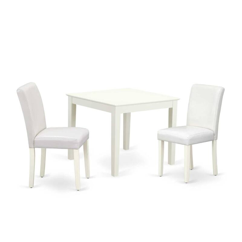 Square Kitchen Table Set with Chairs - 36 Inch Dining Table & 2 Parsons Chairs - Linen White Finish