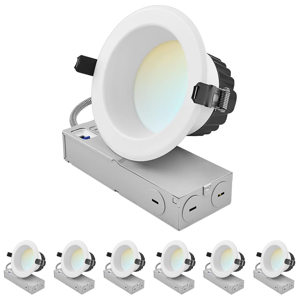 LUXRITE 4 Inch Commercial LED Recessed Light J-Box 5CCT 12/16/20W Dimmable 0-10V 1200/1600/2000LM 120-277V 6 Pack