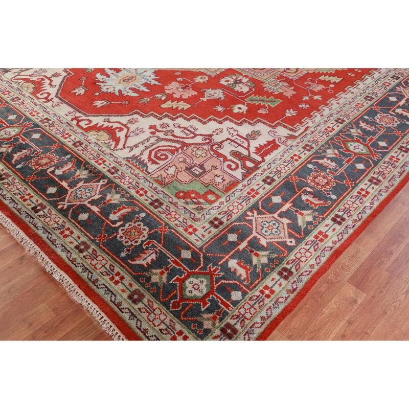 Palace Size Heriz Serapi Oriental Rug Hand-Knotted Wool Carpet - 11'7" x 14'11"