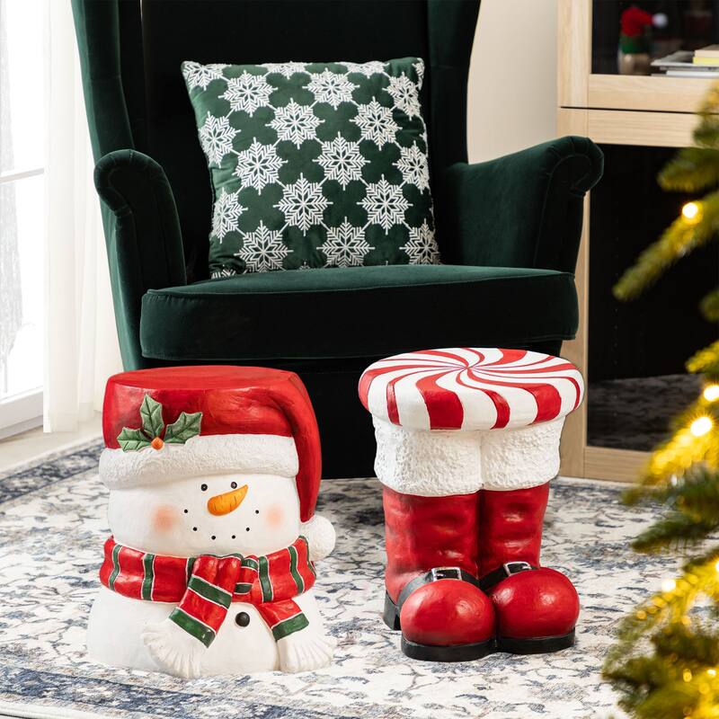 Glitzhome Christmas MGO Santa Snowman Home Stools or Accent Side Table