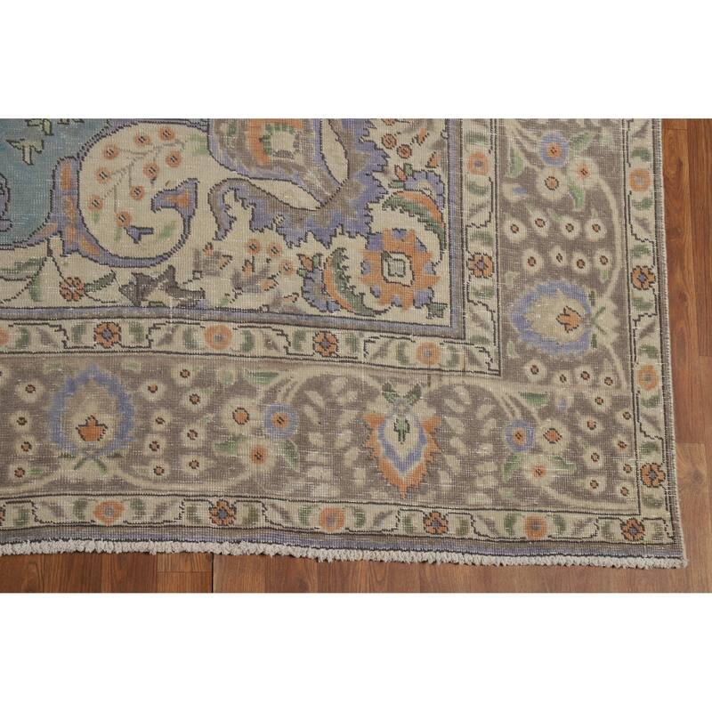 Blue Medallion Tabriz Persian Vintage Rug Hand-Knotted Wool Carpet - 9'7" x 12'4"