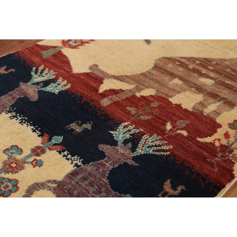 Animals Design Kazak Accent Rug Hand-Knotted Traditional Wool Carpet - 2'1"x 2'10"