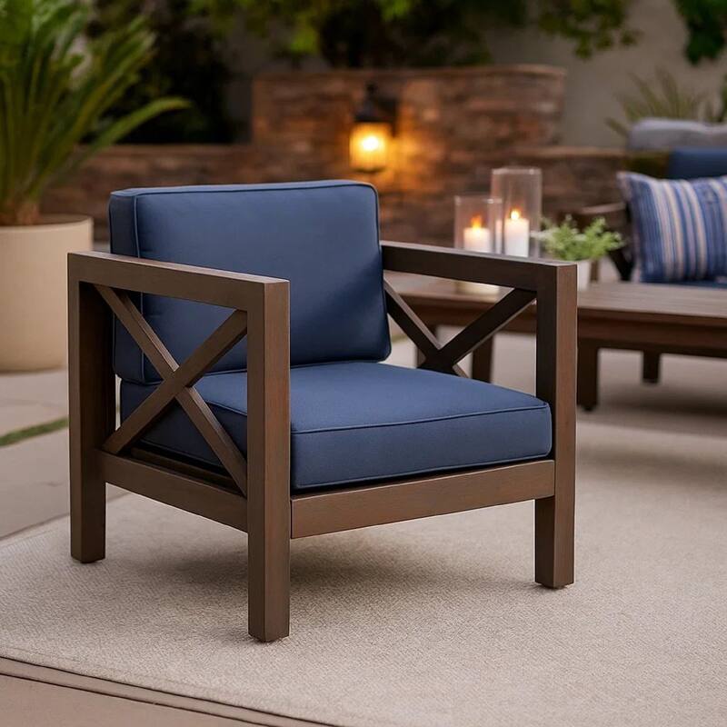 Juna Outdoor Club Chair, Charcoal Gray Water-Resistant Fabric, Acacia