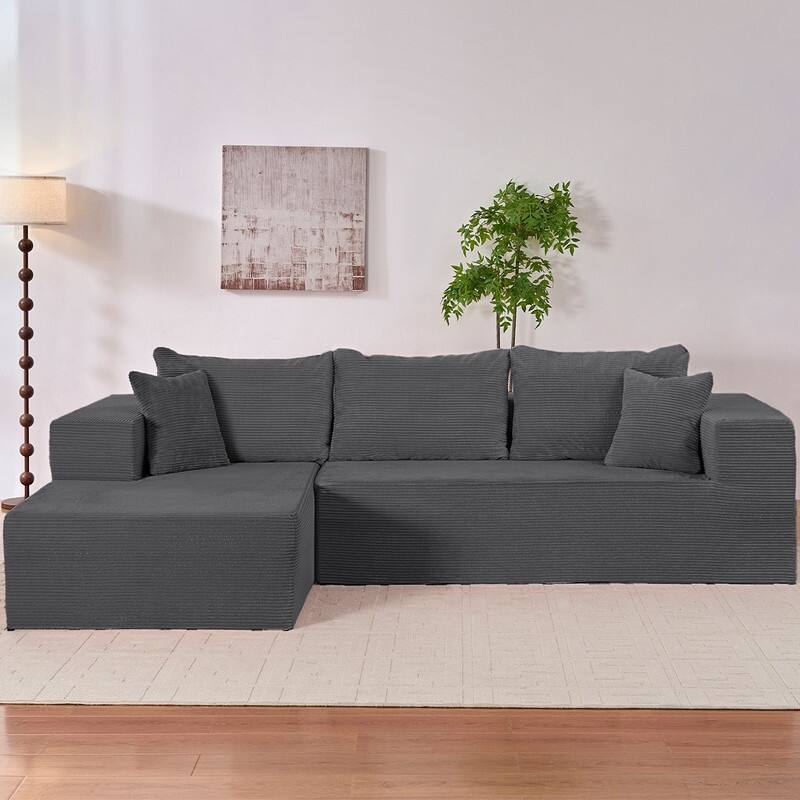 Mixoy Modern 113''Minimalist 2-Piece Corduroy Modular Chaise Sectional Sofa Deep Seat,L-Shaped Upholstered Couch With Chaise