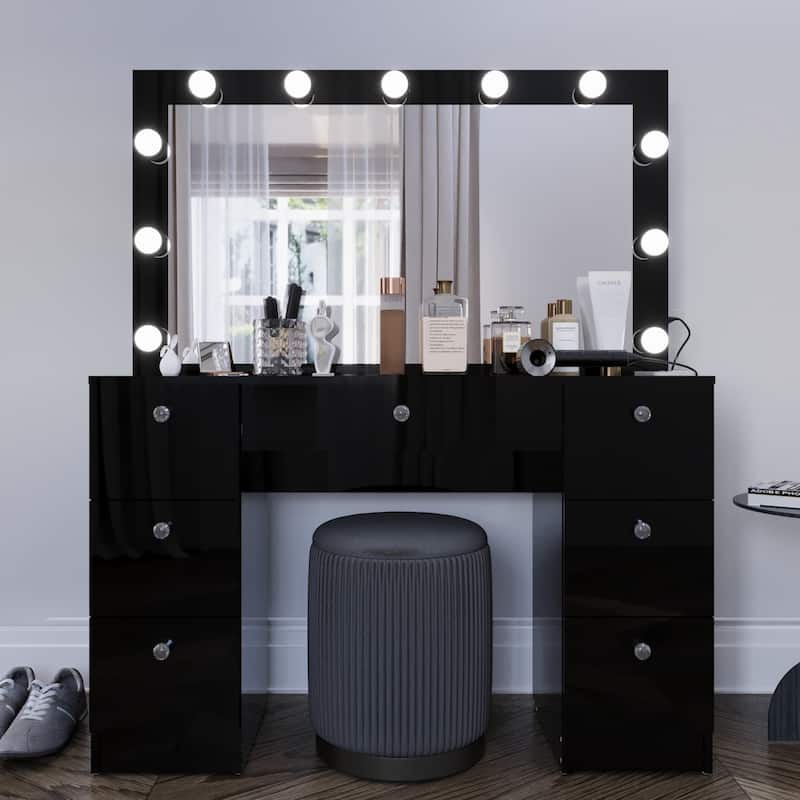 Boahaus Makeup Vanity 7 Drawers Lighted Crystal Knobs USB Port
