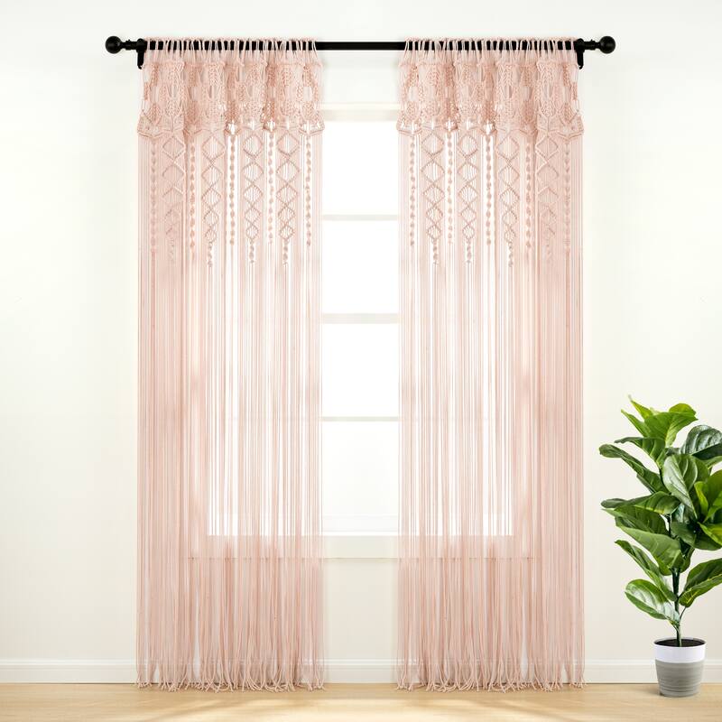 Lush Decor Boho Macrame Textured Cotton Window Curtain/Room Divider/Doorway/Wall Decor - Blush - 84 Inches