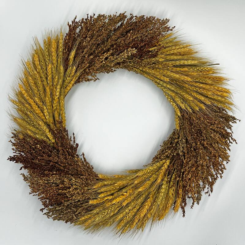 Decorative Fall Wreath made from Real Preserved Dried Wheat and Sorghum