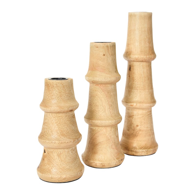 Wooden Waves Taper Candle Holders - 7.5"L x 7.5"W x 9.8"H - Natural