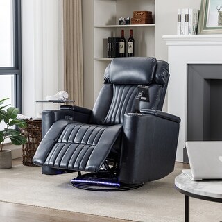 270掳 Power Swivel Rocker Recliner with Hidden Arm Storage LED Light ...