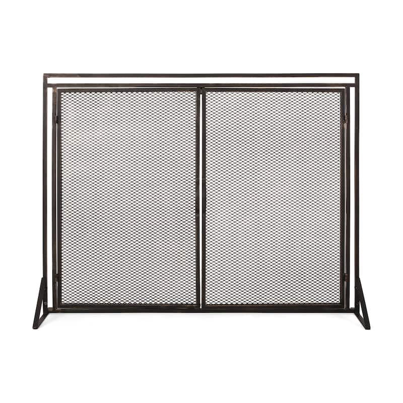 Modern Iron Fireplace Screen with Easy Access Doors and Matte Finish