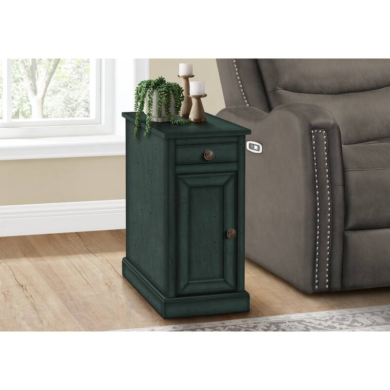 Accent Table, End, Side Table, Nightstand, Narrow, Bedroom, Lamp, Storage Drawer, Antique Blue Veneer, Traditional