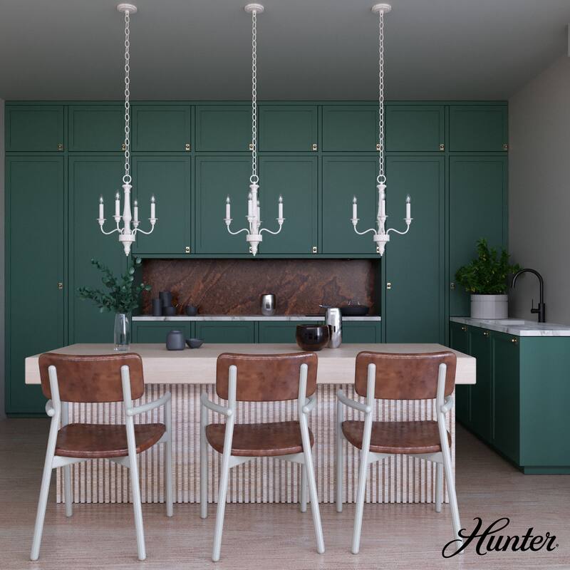Hunter Teren 4-Light Chandelier - Island, Dining Room, Entry - Candle, Vintage, French Country, Farmhouse