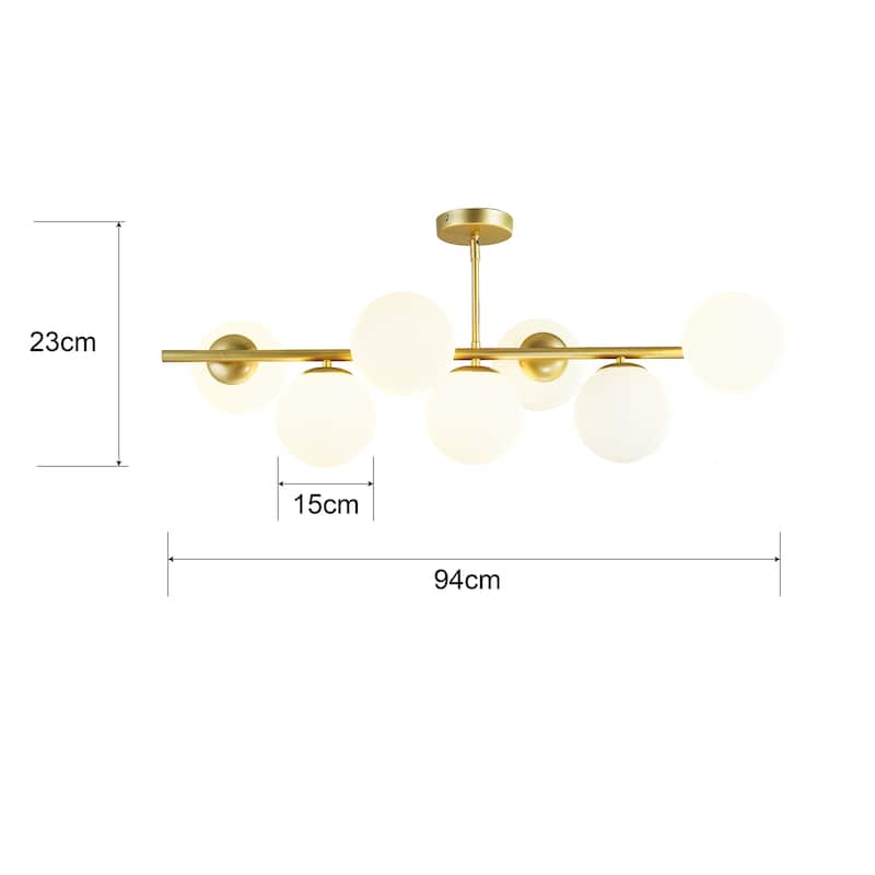 Colette Antique Brass 7-Light Linear Semi-Flush Mount with Globe Frosted Glass Shades