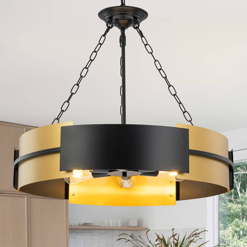 Starsky 6-Light Sleek Black & Gold Industrial Drum Chandelier