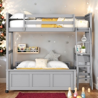 Twin Over Full Bunk Bed With Desk,Solid Construction for Bedroom