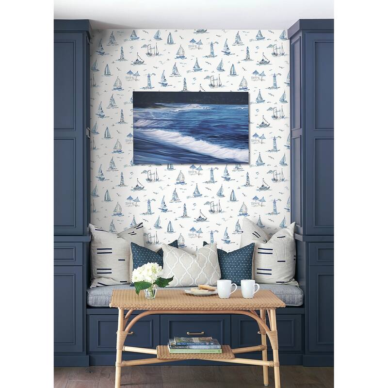 NuWallpaper Set Sail Blue Peel and Stick Wallpaper - N/A