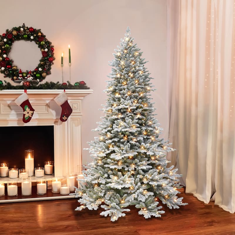 Puleo International 6.5 ft. Pre-lit Flocked Royal Majestic Douglas Fir Downswept Artificial Christmas Tree