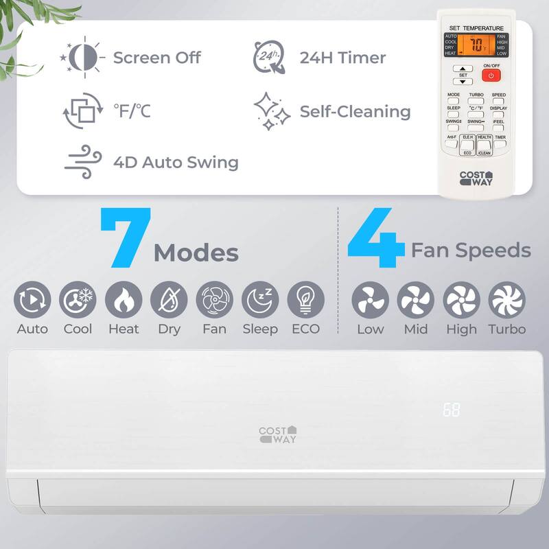 Costway 24000 BTU Mini Split Air Conditioner Heater with 2 Ton Heat - See Details