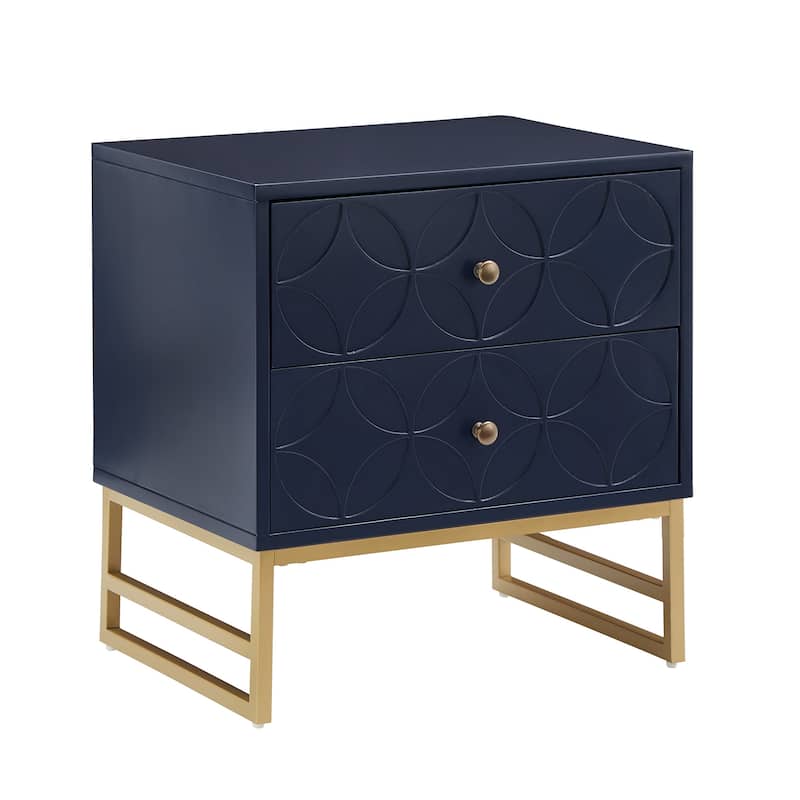 Luna Arched Diamond 2- Drawer Gold Metal End Table by iNSPIRE Q Bold - Blue