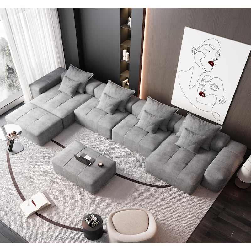 Oversized Modular Chenille 6-Seat Sectional Sofa with Cushions and 8 Pillows for Living Room