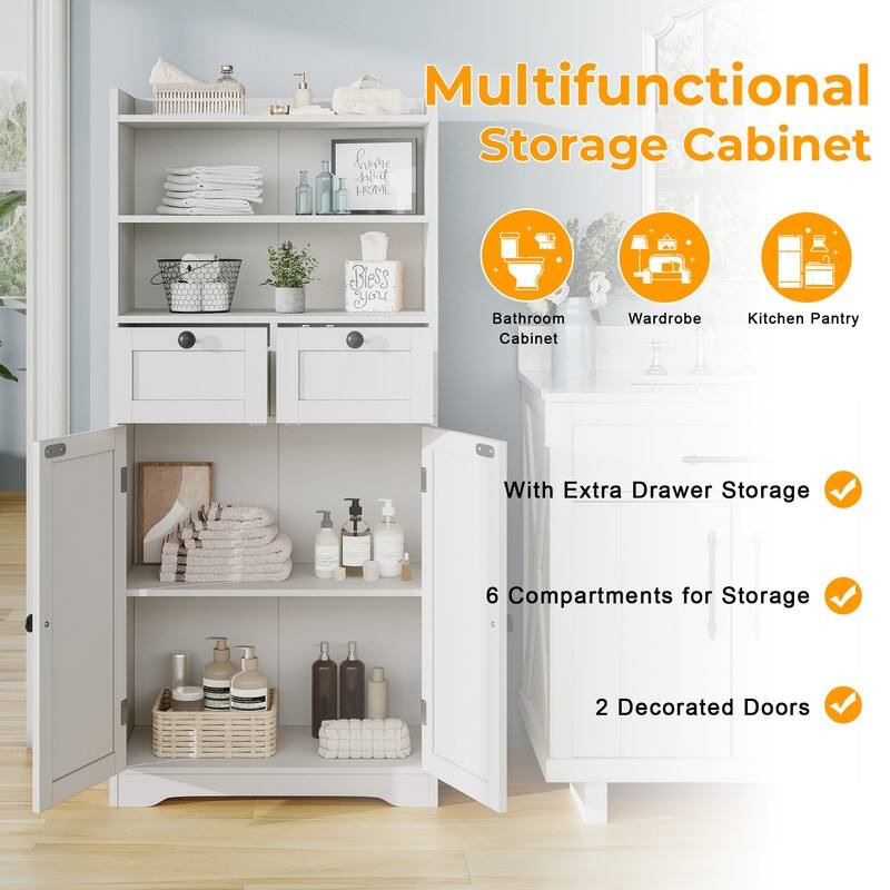 Spacious Kitchen Side Cabinet with Adjustable Shelves, Waterproof Finish & Magnetic Door Closures