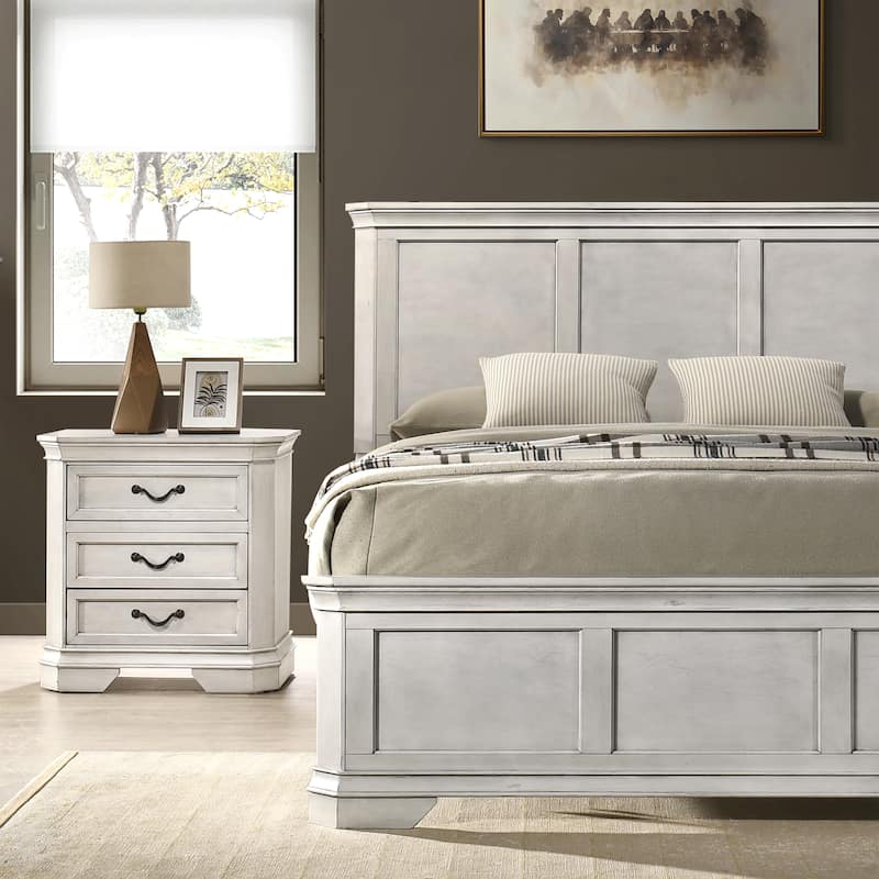 Roundhill Furniture Maderne Traditional Wood Panel Bed with Dresser, Mirror, Nightstand