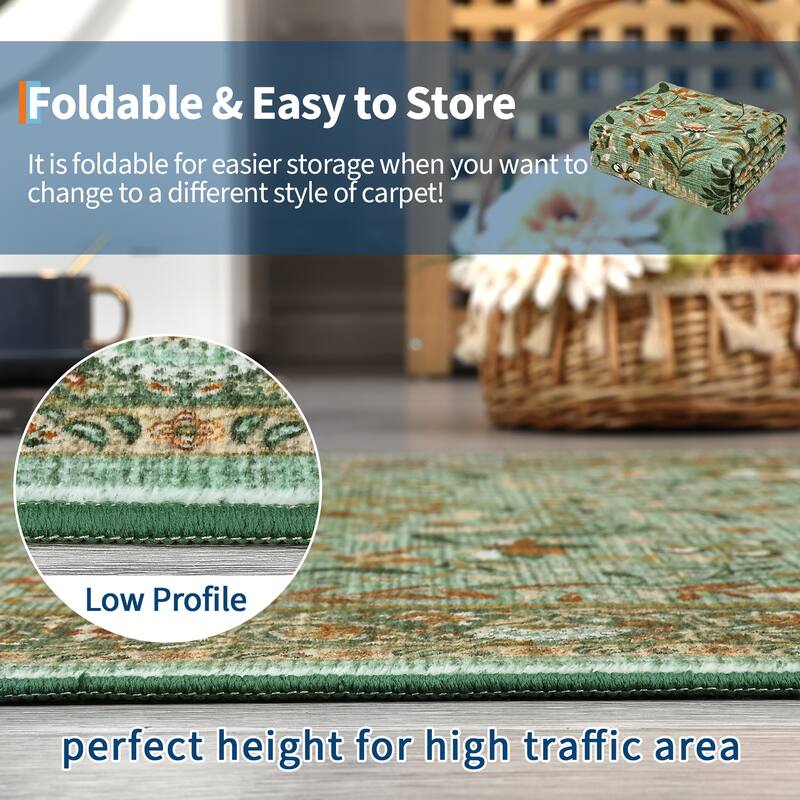 Botanical Area Rugs for Living Room Floral Leaves Pattern Rug Washable Farmhouse Soft Non-Slip Accent Carpet