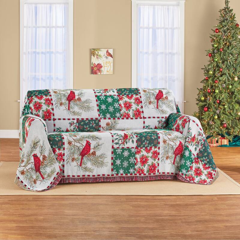 Holly Jolly Cardinal Patchwork Tapestry Furniture Cover - Loveseat
