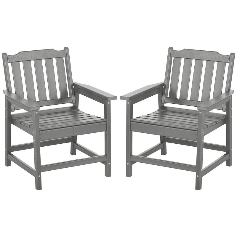 Outsunny Set of 2 HDPE Patio Chairs, Outdoor Dining Chairs with Armrests and Slatted Back, Outdoor Armchairs