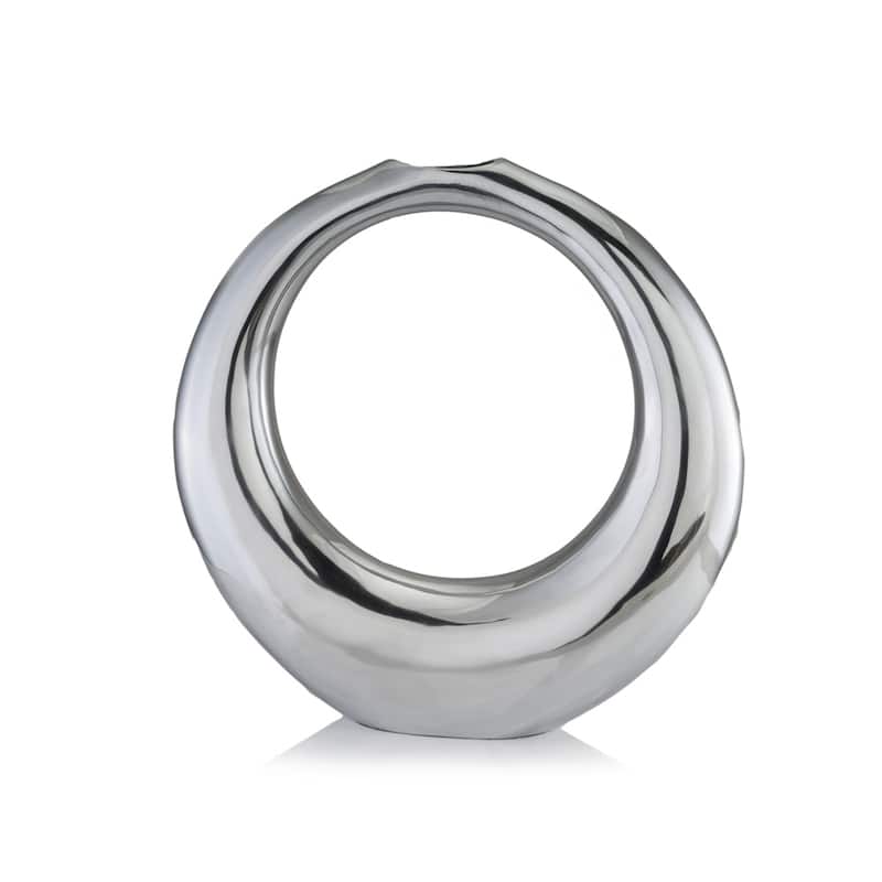 HomeRoots 17" Silver Aluminum Ring Hoop Table Vase