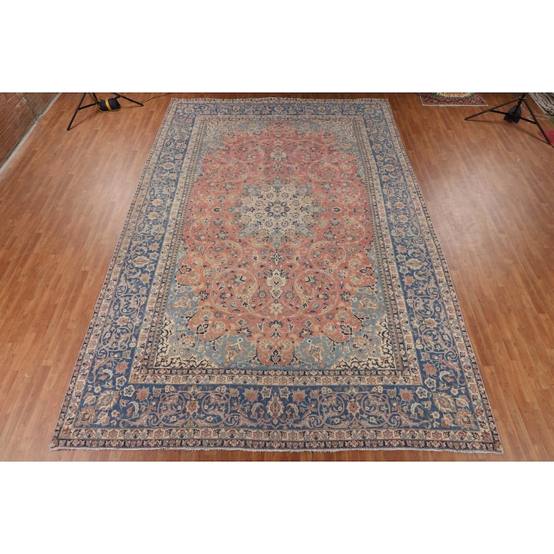 Najafabad Persian Large Vintage Rug Hand-Knotted Wool Carpet - 10'11" x 16'2"
