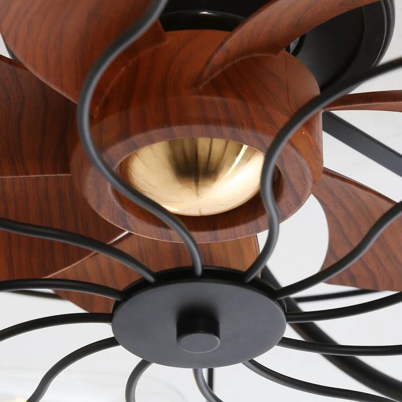 Modern Cage Ceiling Fan Light with Lighting and 6-Speed Adjustment, DC Motor for Bedroom and Lounge Area