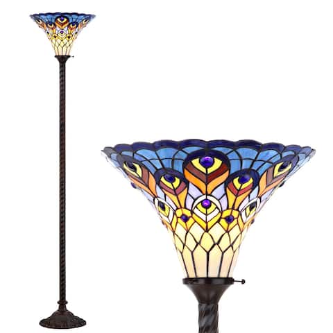 White Tiffany-Style 70" Torchiere LED Floor Lamp, Bronze by JONATHAN Y