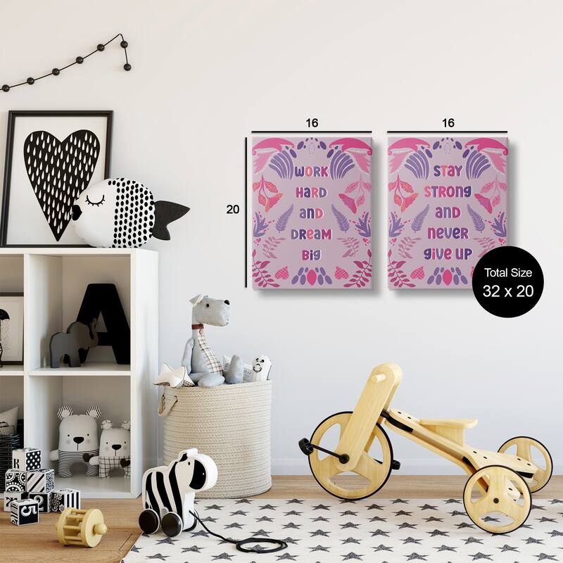 Stupell Purple Motivational Work Hard Canvas Wall Art Design By Julia Fox (Set of 2)