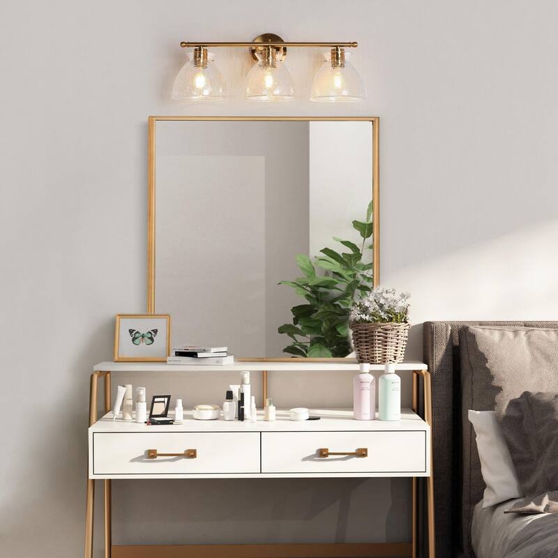 Modern Glam Crystal 3-Light Gold Bathroom Vanity Lights Dimmable Plating Brass Wall Sconce