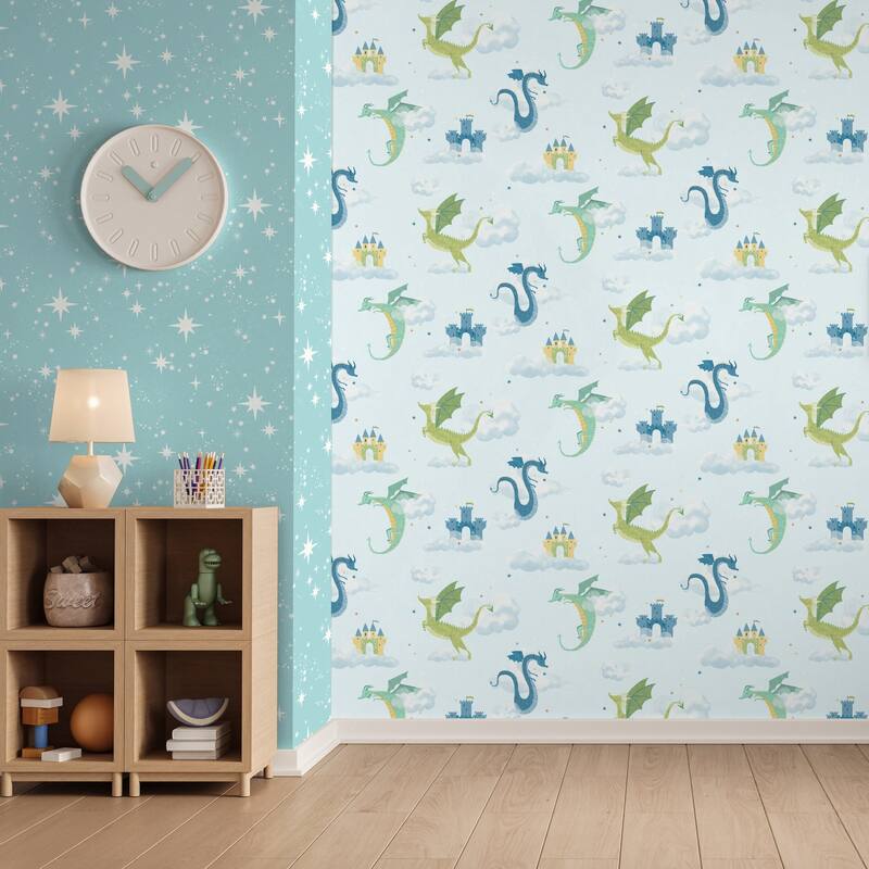 Advantage Magical Dragons Blue Fantastical Wallpaper