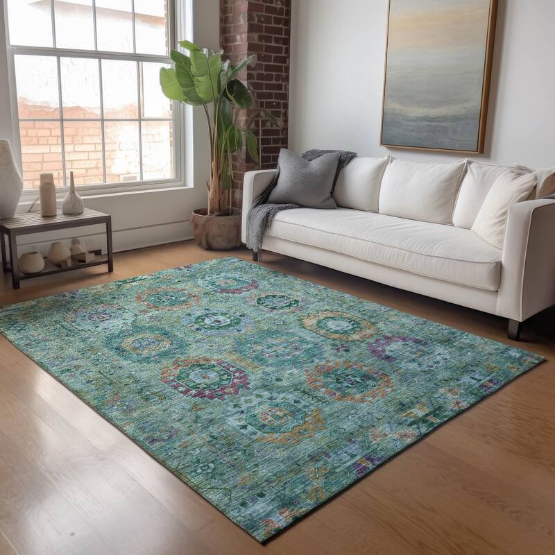 Machine Washable Indoor/ Outdoor Boho Vintage Chantille Rug