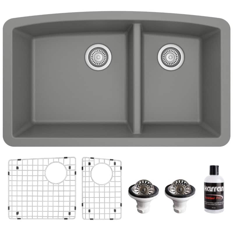 Karran USA QU-711-PK1 Quartz QU 32" Undermount Double Basin Quartz - Grey
