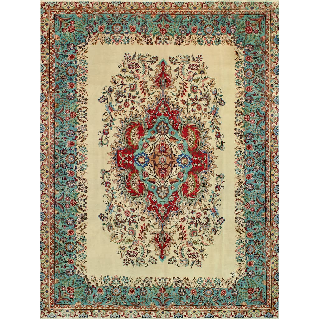 Vintage Distressed Anders Ivory/Lt. Green Rug - 9'6" x 12'11"