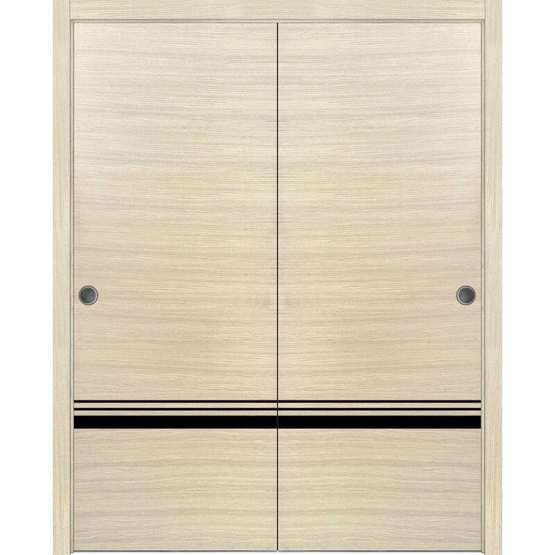 Bypass Doors 36 x 80 Planum 0012 Natural Veneer with Sturdy Rails - 48" x 80" ( 2* 24x80)