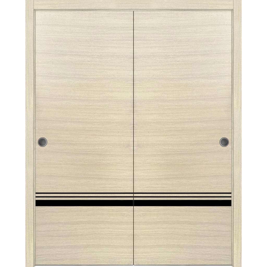 Bypass Doors 36 x 80 Planum 0012 Natural Veneer with Sturdy Rails