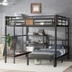 preview thumbnail 1 of 10, Queen Over Twin Metal Bunk Bed with Shelves and Hangers, Storage on Top Bunk, Space-Saving Design Black