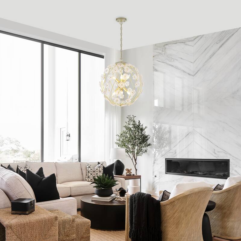 Modern 6-Light Glass Flower Globe Pendant Chandelier for Dining Room