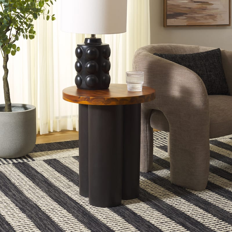 SAFAVIEH Home Benvolio Accent Table - 18"W x 18"D x 22"H - Natural/Charcoal