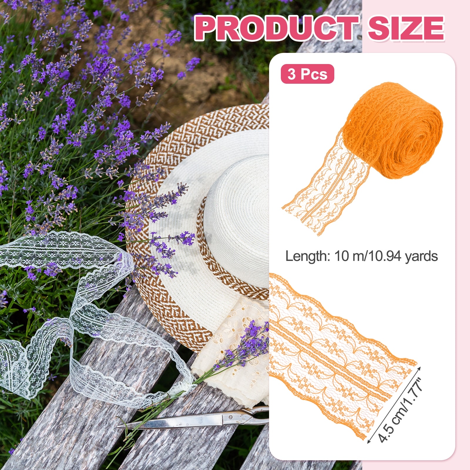 33 Yard Lace Trim Ribbon, 1.8 Inch Crochet Lace Ribbon(White, 3 Roll)