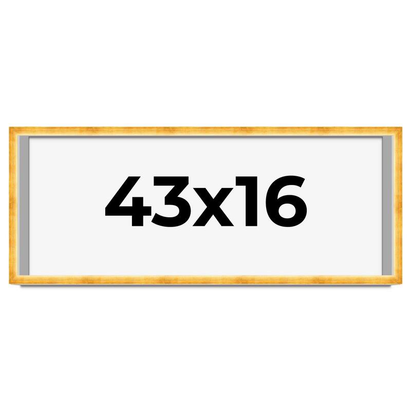 43x16 Shadow Box Frame Gold | 1.625 Inches Deep Real Wood Traditional