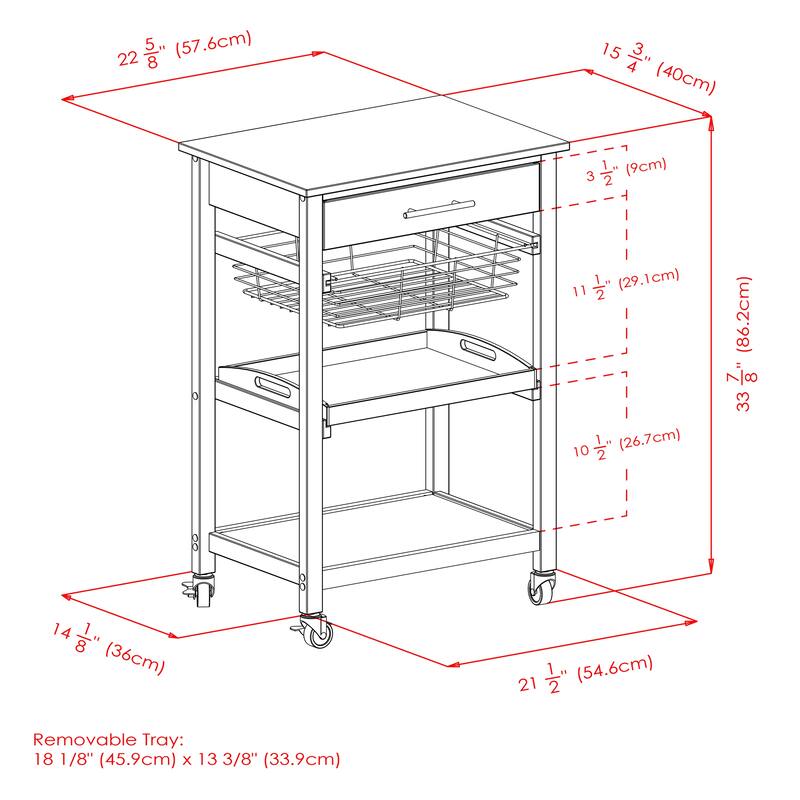 Julia Utility Kitchen Cart, Granite Top, Black - 22.68 x 16.06 x 33.94 inches