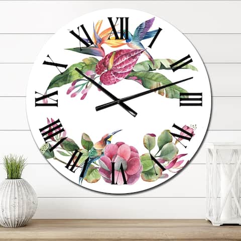 Designart 'Spring Bouquet With Pink Flowers III' Tropical wall clock